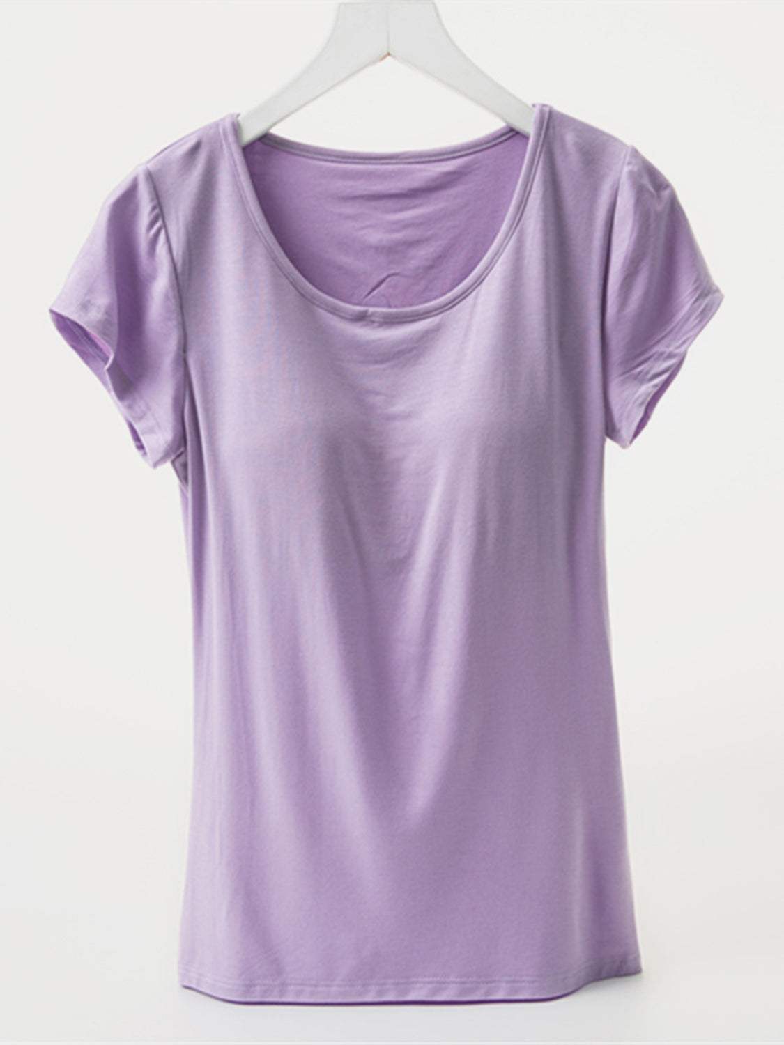 Round Neck Short Sleeve T-Shirt with Bra - Trendsi - Flyclothing LLC