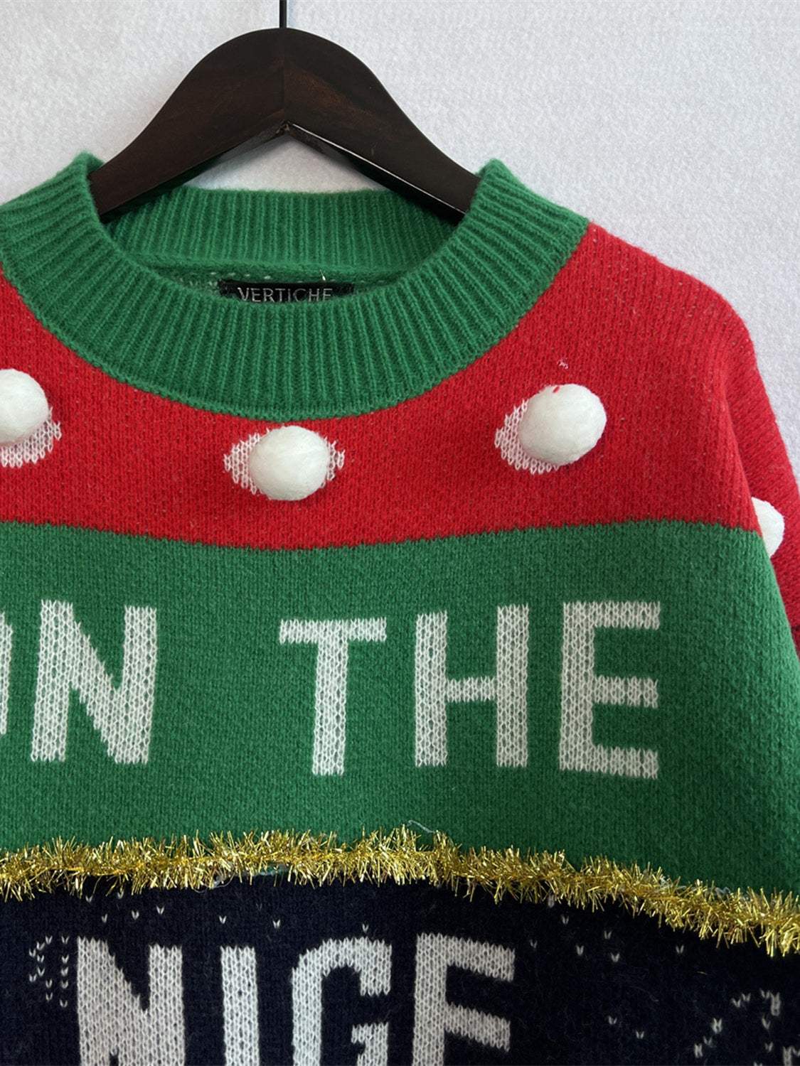 Pom-Pom Contrast Round Neck Long Sleeve Sweater - Trendsi - Flyclothing LLC