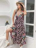 Printed Plunge Sleeveless Midi Dress - Trendsi - Flyclothing LLC