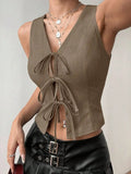 Tied Front V-Neck Tank - Trendsi