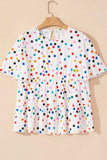 Polka Dot Short Sleeve Tiered Ruffled Babydoll Blouse - Trendsi - Flyclothing LLC