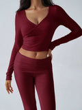 Devine Ruched Long Sleeve Top and Pants Set - Trendsi - Flyclothing LLC