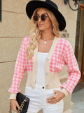 Houndstooth Button Up Long Sleeve Cardigan - Trendsi - Flyclothing LLC