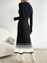 Contrast Mock Neck Long Sleeve Sweater Dress - Trendsi - Flyclothing LLC