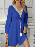 Tassel V-Neck Flounce Sleeve Dress - Trendsi
