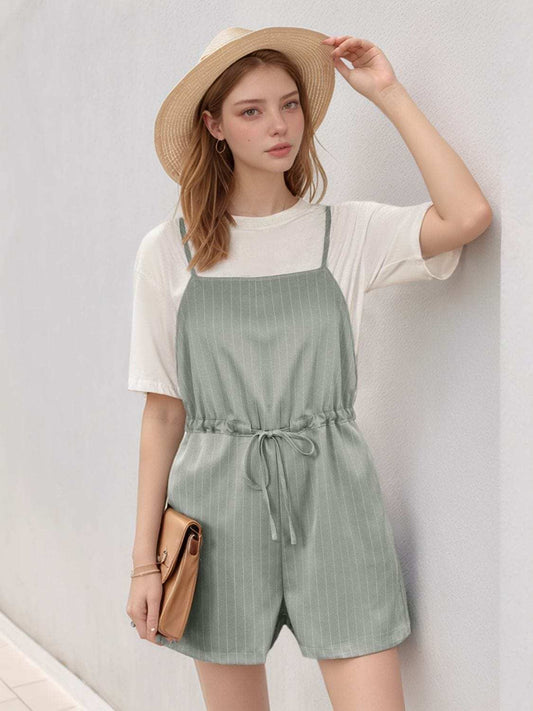 Perfee Drawstring Waist Striped Overalls with Pockets - Trendsi - Flyclothing LLC