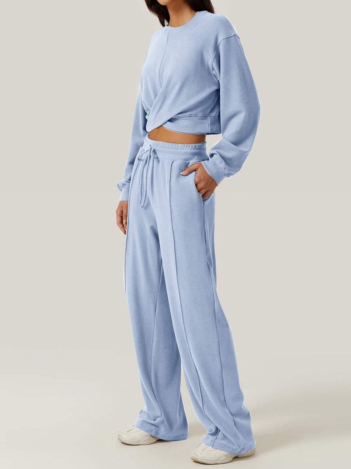 Crisscross Round Neck Top and Drawstring Pants Set - Trendsi - Flyclothing LLC