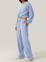 Crisscross Round Neck Top and Drawstring Pants Set - Trendsi - Flyclothing LLC