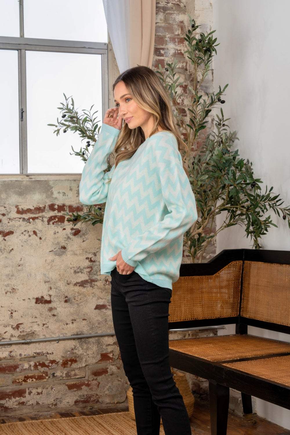 Sew In Love Full Size Wave Stripe Contrast Long Sleeve Sweater - Trendsi - Flyclothing LLC