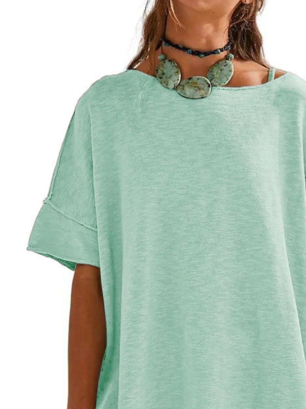 Oversized Round Neck Drop-Shoulder T-Shirt - Trendsi - Flyclothing LLC