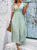 V-Neck Ruffled Cap Sleeve Dress - Trendsi - Flyclothing LLC