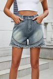 Raw Hem Studded Denim Shorts - Trendsi