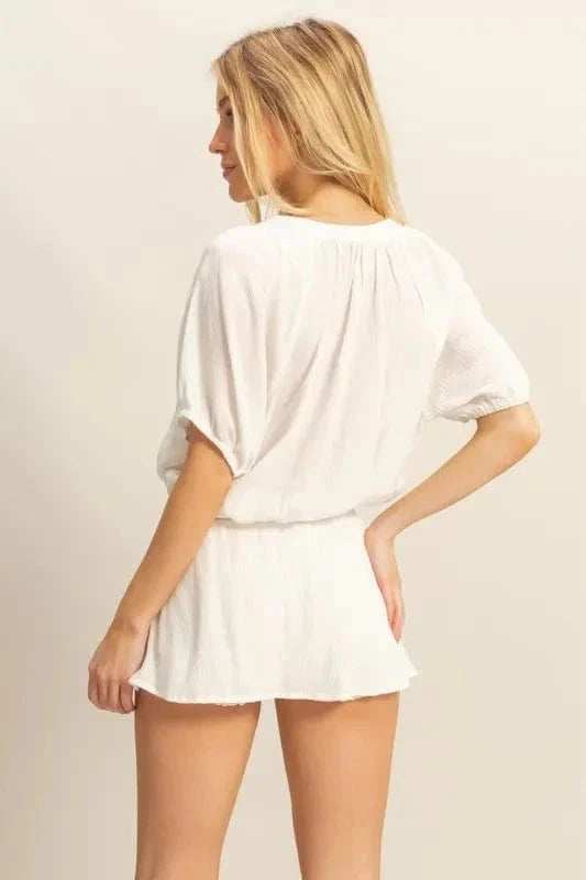 HYFVE Drawstring Hem Short Sleeve Top and Skort Set - Trendsi - Flyclothing LLC