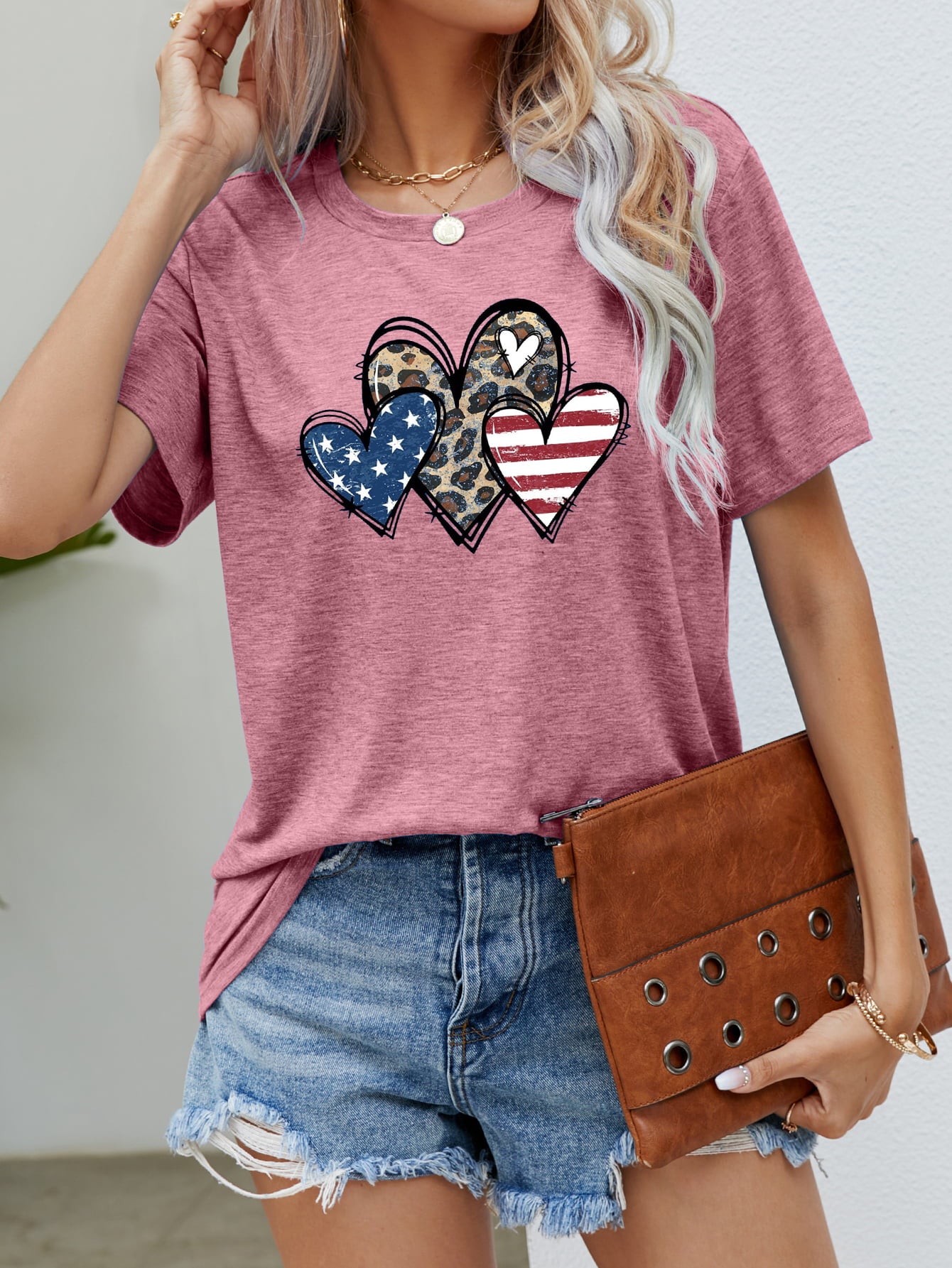 US Flag Leopard Heart Graphic Tee - Trendsi - Flyclothing LLC