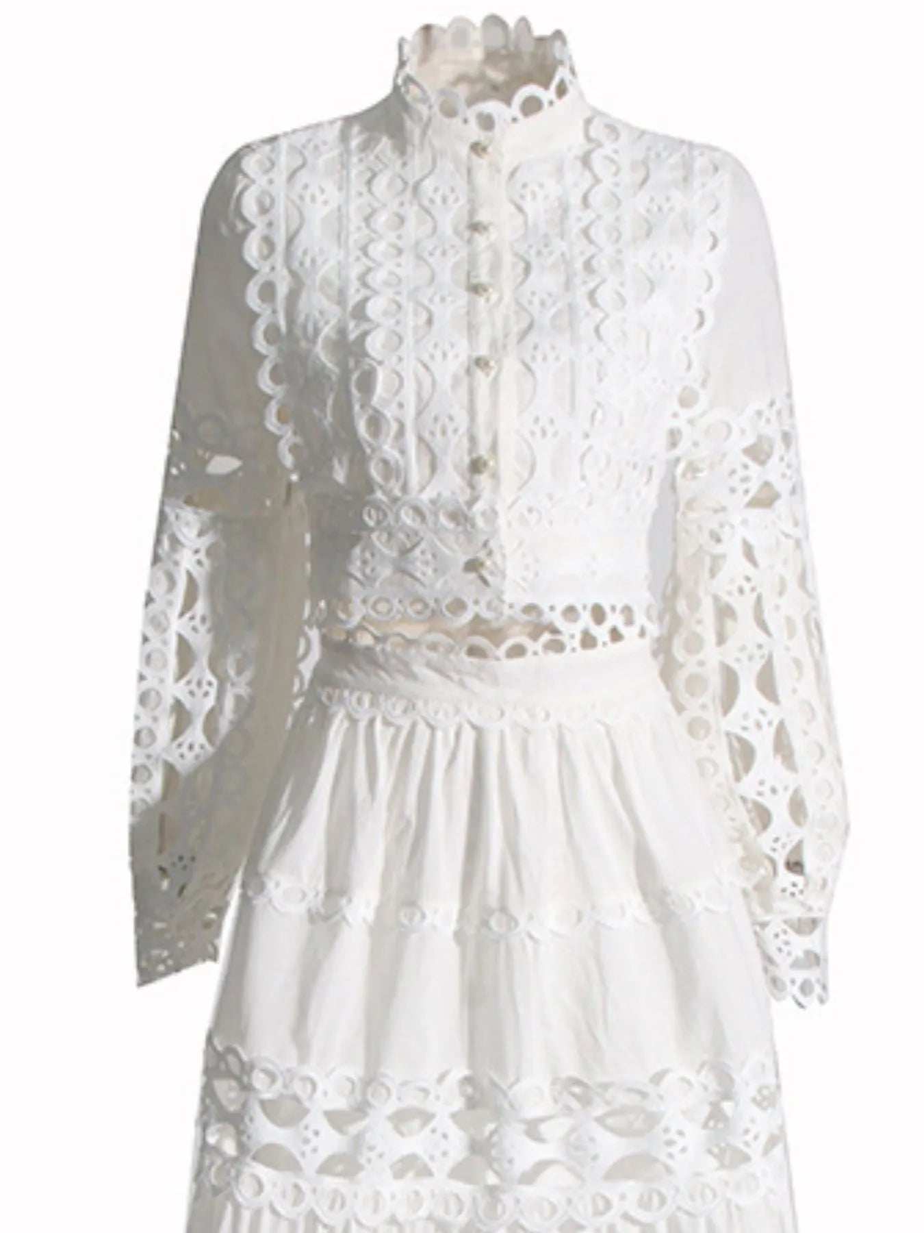 Lace Button Up Long Sleeve Top and Skirt Set - Trendsi - Flyclothing LLC