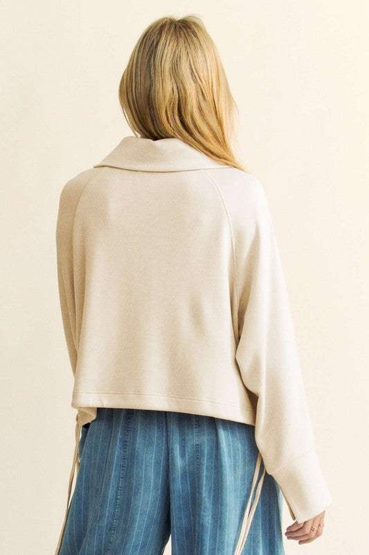 Davi & Dani Drawstring Hem Half Zip Raglan Sleeve Sweatshirt - Trendsi - Flyclothing LLC