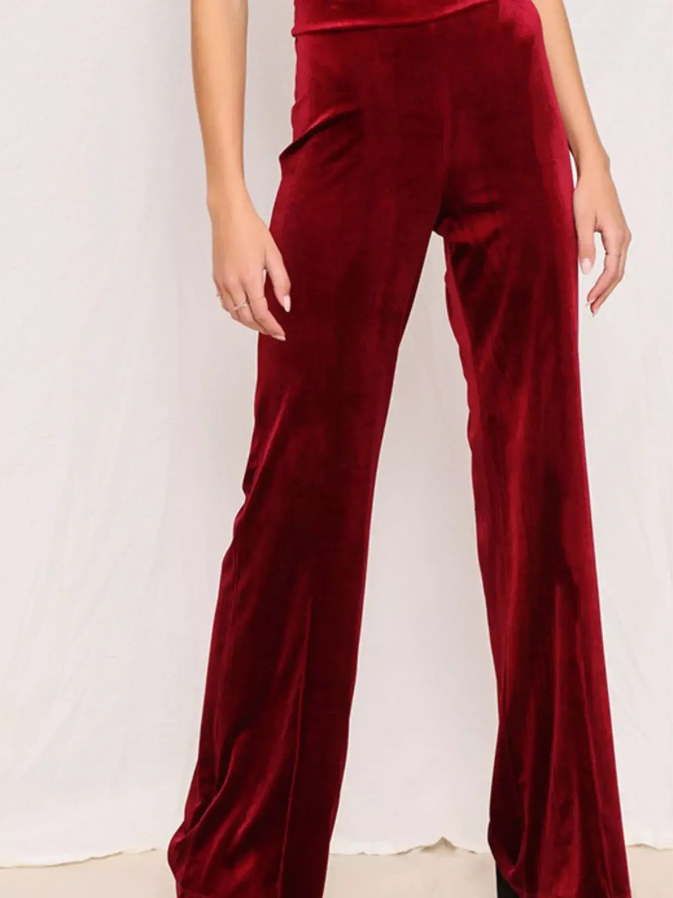 Full Size Velvet Wide Leg Pants Plus Size - Trendsi - Flyclothing LLC
