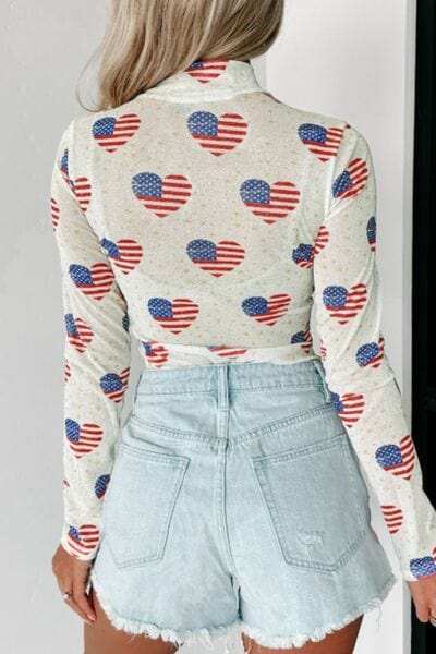 US Flag Heart Mock Neck Long Sleeve Bodysuit - Trendsi - Flyclothing LLC
