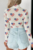 US Flag Heart Mock Neck Long Sleeve Bodysuit - Trendsi
