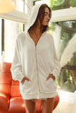 BiBi Waffle Thermal And Terry Mix Washed Zip Up Hoodie - Trendsi - Flyclothing LLC