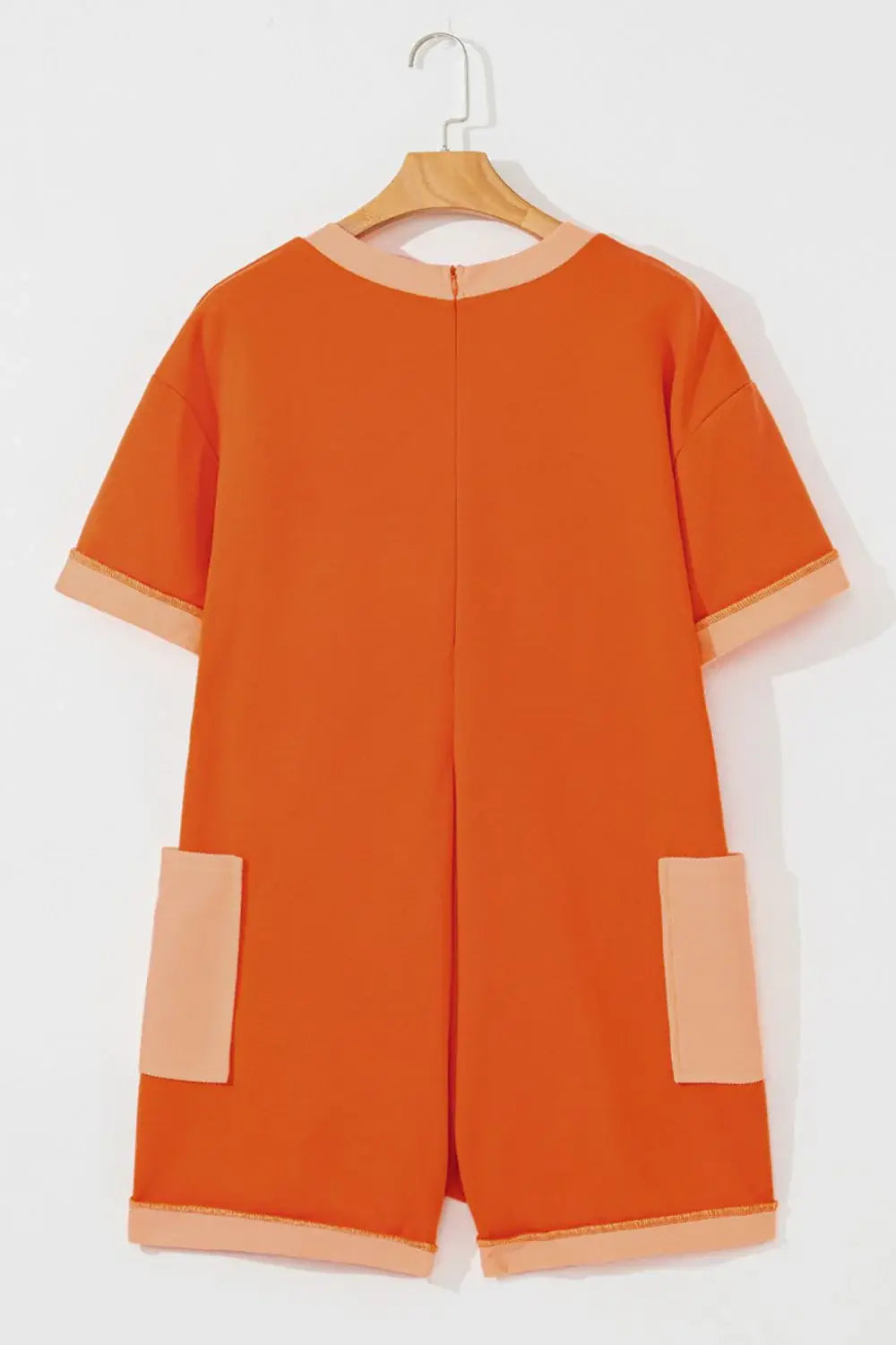 Two-Tone Short Sleeve V Neck Patched Pocket Romper - Trendsi - Flyclothing LLC