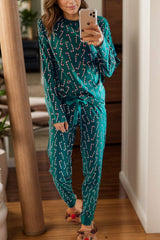 Candy Cane Print Round Neck Top and Pants Lounge Set - Trendsi - Flyclothing LLC