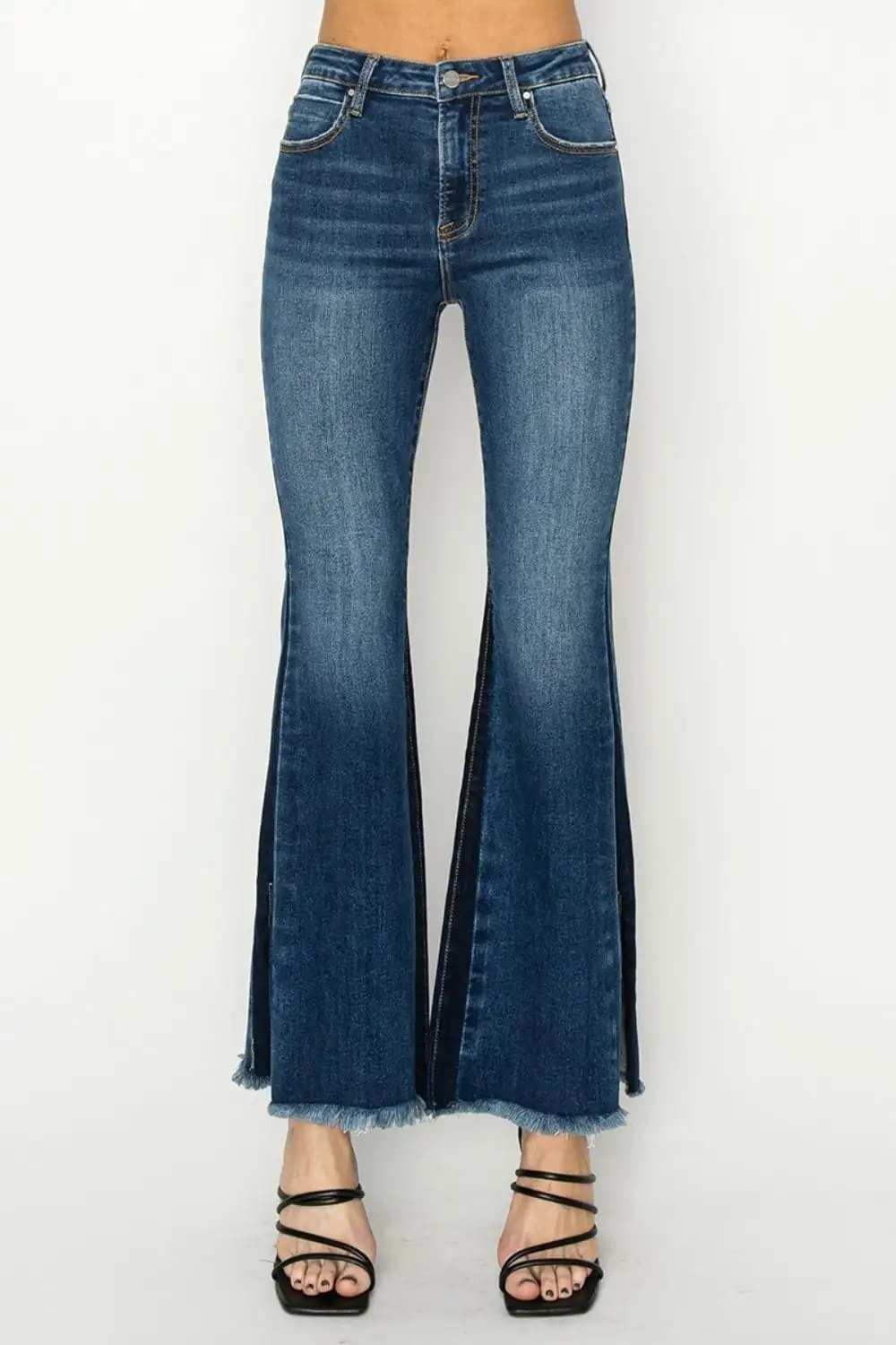 RISEN Full Size High Rise Side Shadow Seam Detail Slit Flare Jeans - Trendsi - Flyclothing LLC