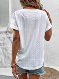 Eyelet V-Neck Short Sleeve Blouse - Trendsi