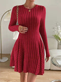 Ribbed Round Neck Long Sleeve Dress - Trendsi - Flyclothing LLC