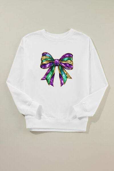Bow Round Neck Long Sleeve Sweatshirt - Trendsi - Flyclothing LLC