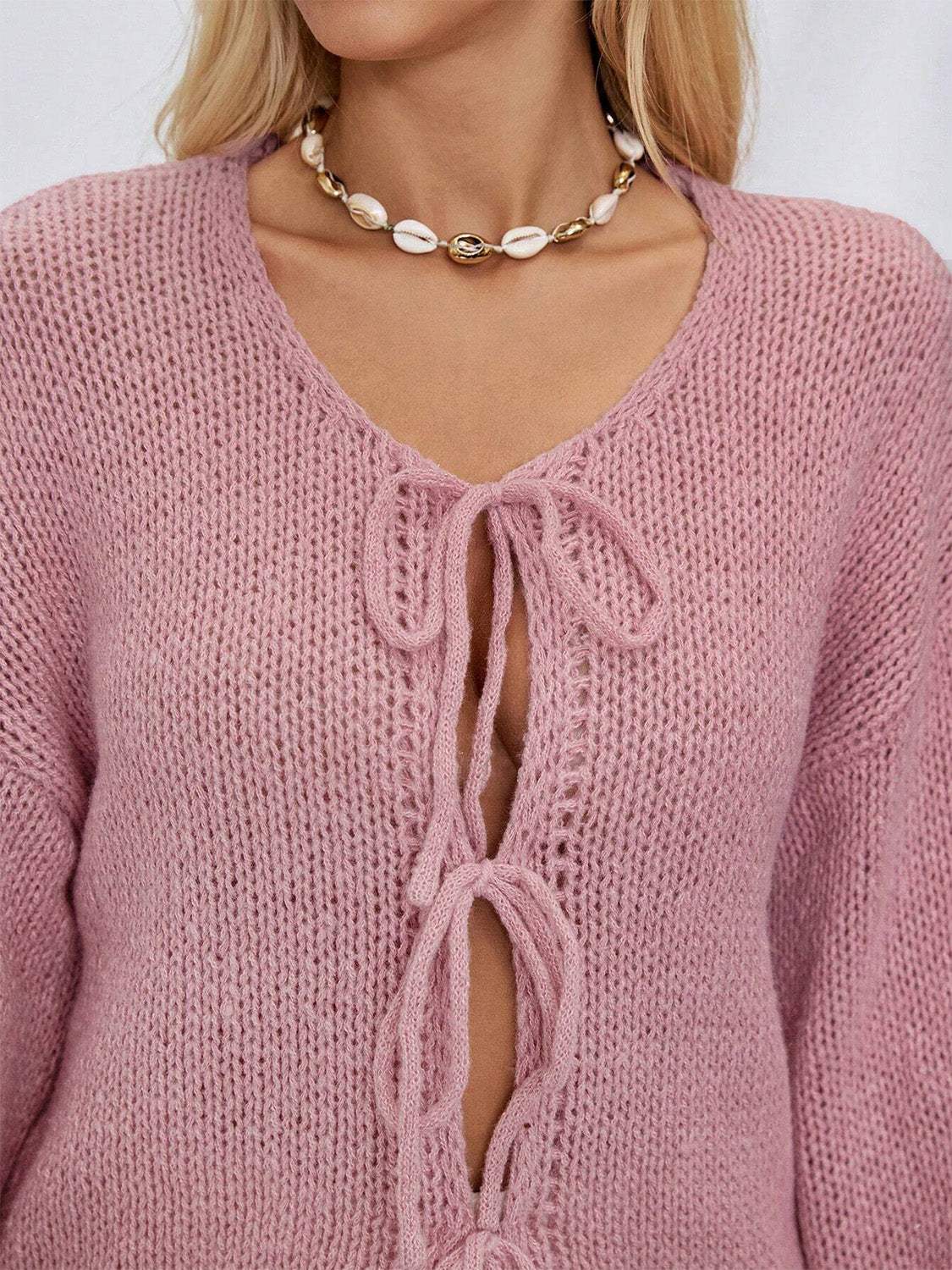 Tied Long Sleeve Dropped Shoulder Cardigan - Trendsi - Flyclothing LLC