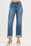 RISEN Full Size 4 Way Stretch Slouchy Straight Jeans with Cuffed Hem Plus Size - Trendsi - Flyclothing LLC