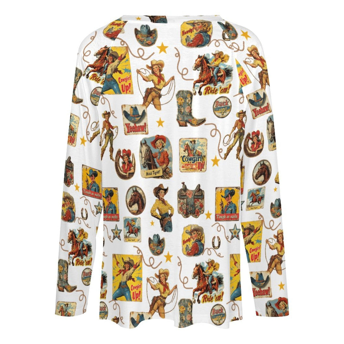 Baha Ranch Vintage Cowgirl Collage Western Print Long Sleeve Top - Baha Ranch Western Wear - Flyclothing LLC