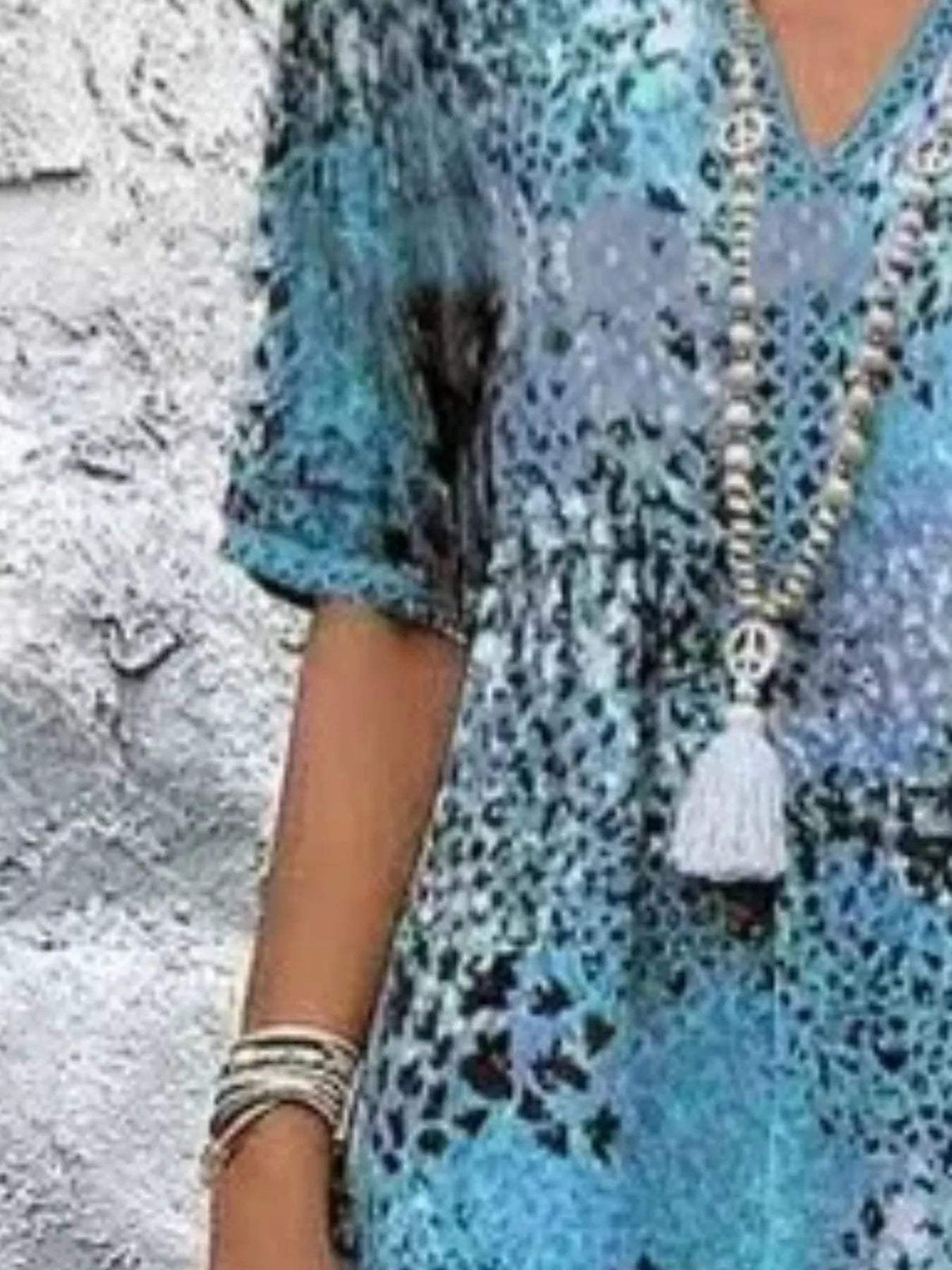 Full Size Printed V-Neck Half Sleeve Dress Plus Size - Trendsi - Flyclothing LLC