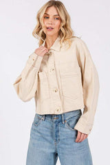 bytos Button Down Cropped Denim Jacket with Patch Pockets - Trendsi - Flyclothing LLC