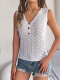 Openwork V-Neck Knit Vest - Trendsi