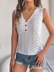 Openwork V-Neck Knit Vest - Trendsi