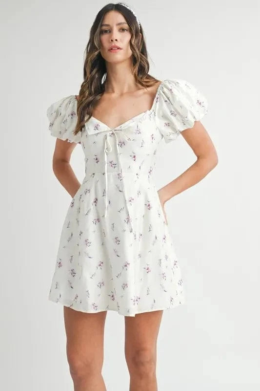 MABLE Floral Print Puff Sleeve Mini Dress - Trendsi