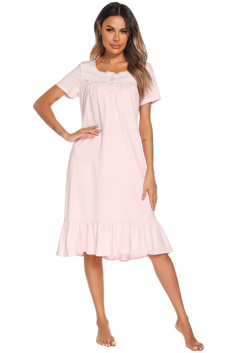 Lace Detail Square Neck Lounge Dress - Trendsi - Flyclothing LLC