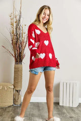 ADORA Full Size Heart V-Neck Knit Top Plus Size - Trendsi - Flyclothing LLC