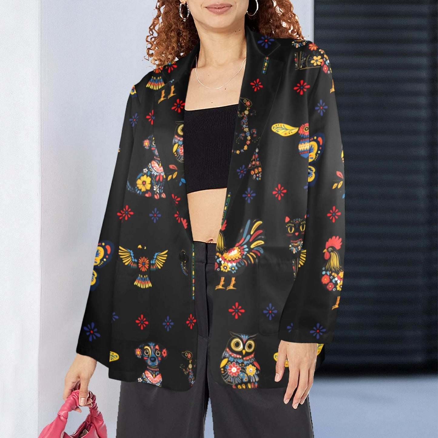 Baha Ranch Colores de Mexico Mexican Talavera Animals Floral Women's Blazer