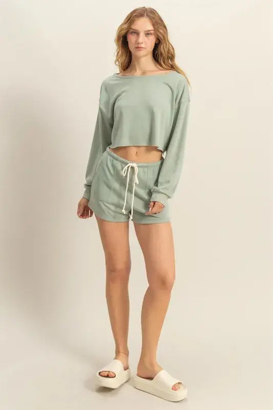 HYFVE Boat Neck Long Sleeve Cropped Top - Trendsi - Flyclothing LLC