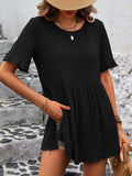 Round Neck Short Sleeve Blouse - Trendsi - Flyclothing LLC
