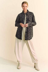 Davi & Dani Curved Hem Diamond Quilted Button Up Denim Shacket - Trendsi - Flyclothing LLC