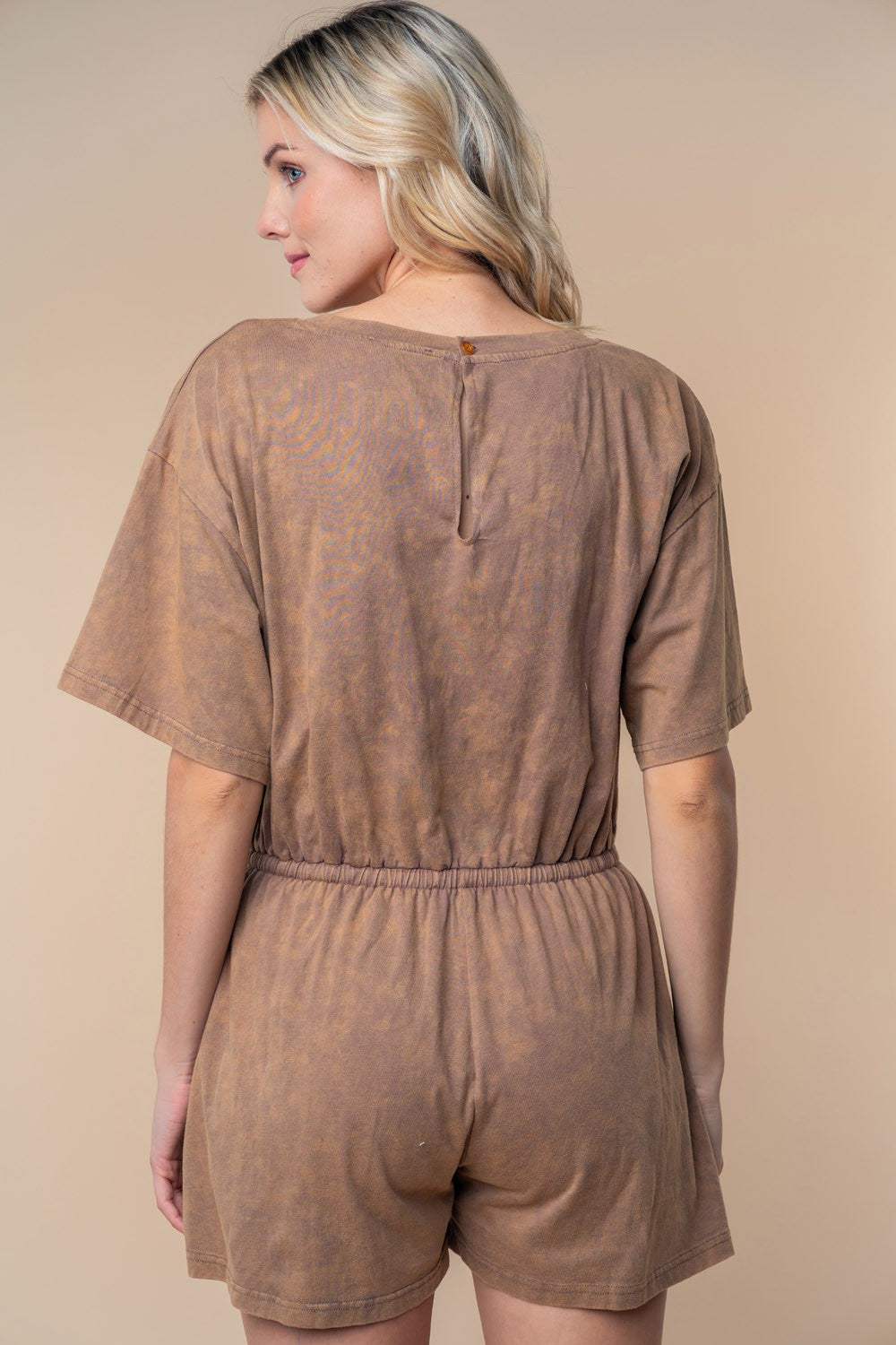 White Birch Full Size Short Sleeve Drawstring Romper - Trendsi - Flyclothing LLC