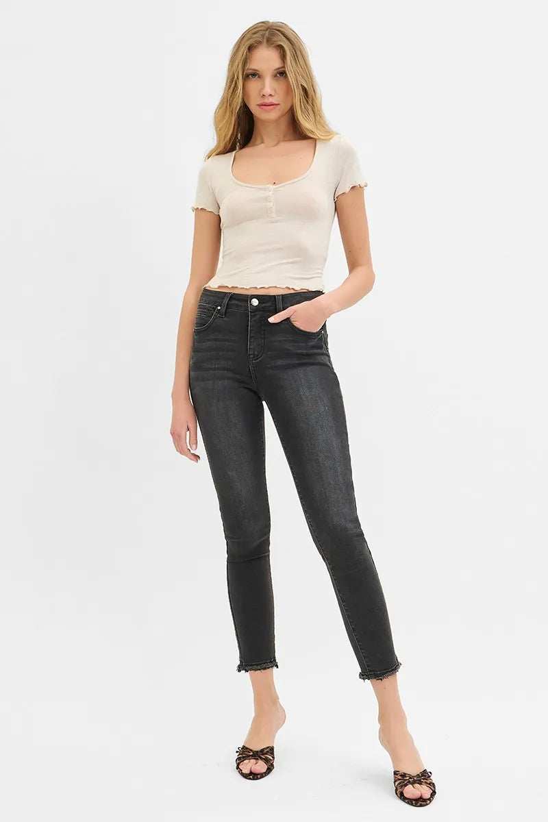 RISEN Full Size Tummy Control Mid Rise Crop Skinny Jeans Plus Size - Trendsi - Flyclothing LLC
