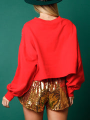 Sequin Round Neck Dropped Shoulder Sweatshirt - Trendsi