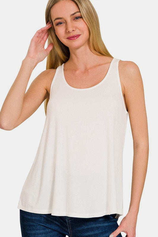 Zenana Round Neck Flowy Hem Tank - Trendsi - Flyclothing LLC