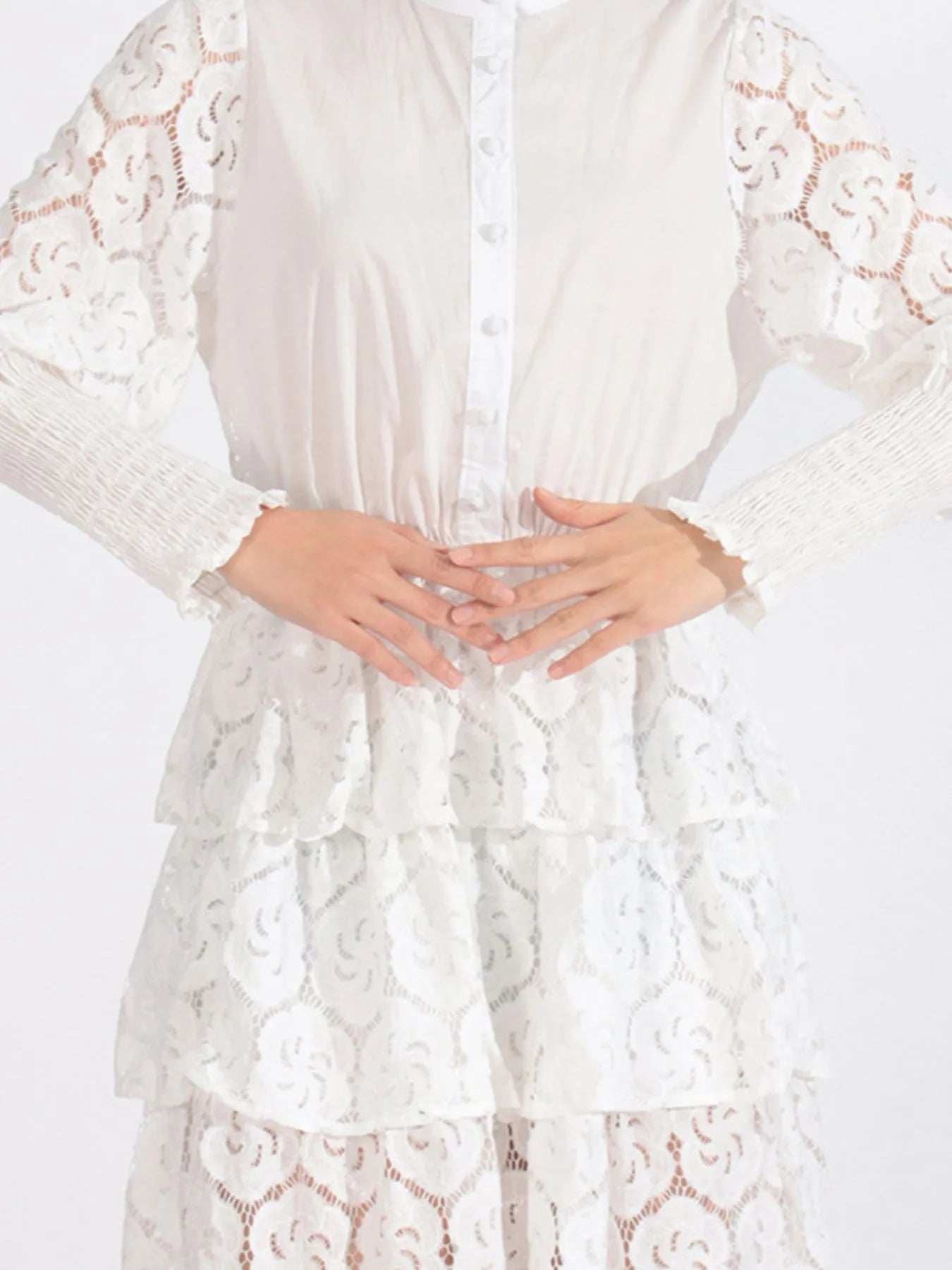 Full Size Lace Layered Long Sleeve Dress Plus Size - Trendsi - Flyclothing LLC