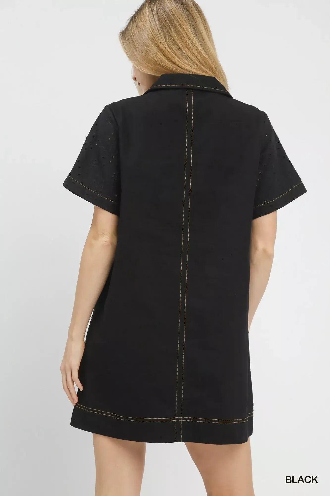 Umgee Eyelet Short Sleeve Shift Dress with Pocket - Trendsi - Flyclothing LLC